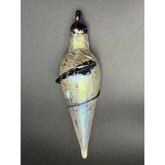 Hand Blown Art Glass Iridescent Oil Slick Plum Bob Teardrop Ornament Sun Catcher - Picture 6 of 14